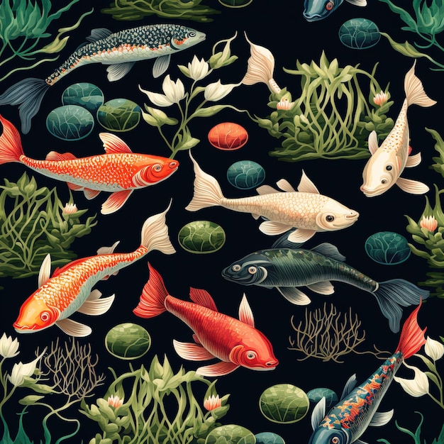 Fondo asiático Diseño de fondo de patrón abstracto de estilo japonés oriental con decoración de peces koi