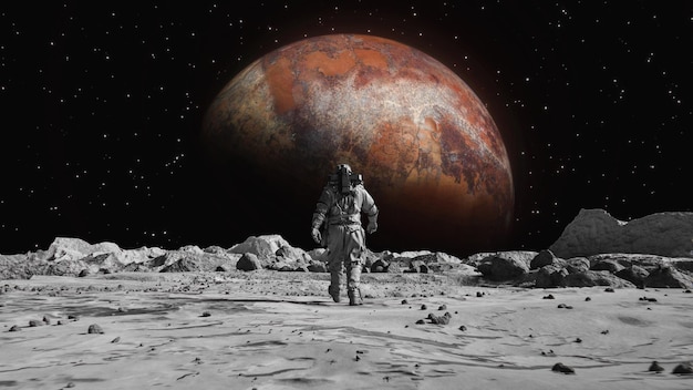 Fondo de un astronauta en la luna mirando el planeta