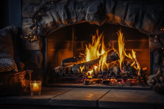 Fondo de atmósfera higge de fundición de chimenea crepitante con espacio vacío para texto