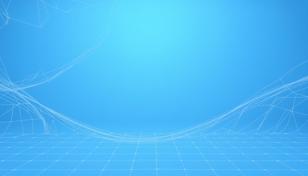 Fondo azul abstracto con una cuadrícula blanca y líneas onduladas delgadas