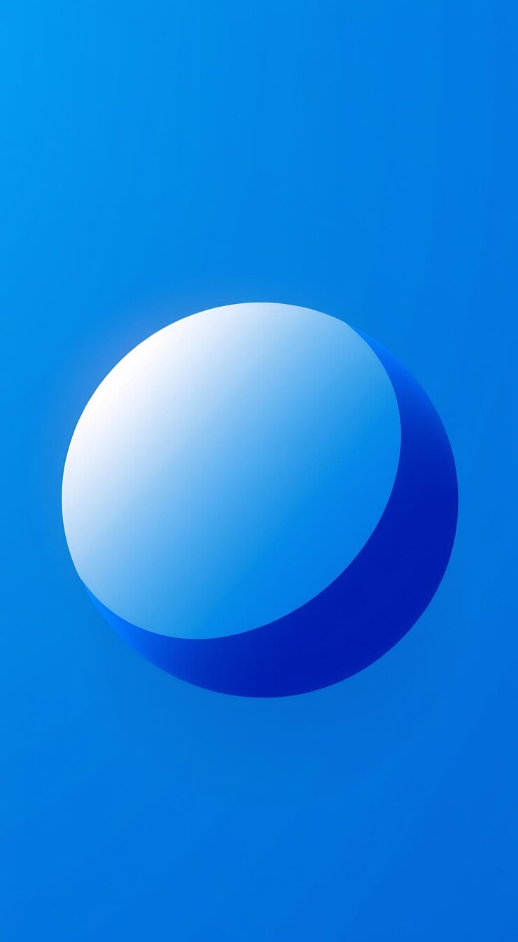 Foto fondo azul abstracto con una esfera blanca y una sombra