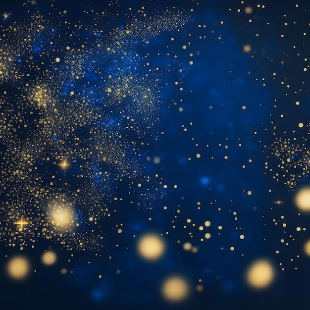 Fondo azul abstracto con estrellas doradas y bokeh