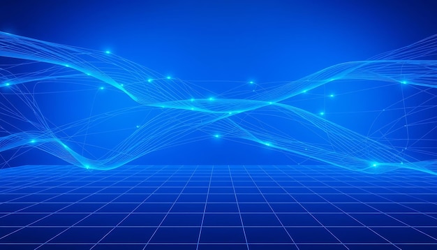 Fondo azul abstracto con líneas brillantes y una cuadrícula
