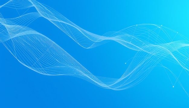 Fondo azul abstracto con líneas onduladas blancas