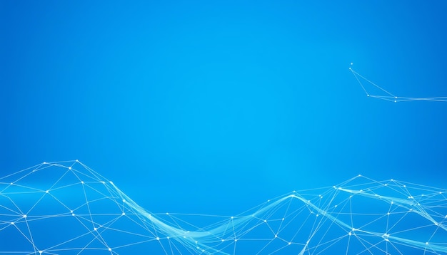 Fondo azul abstracto con líneas y puntos blancos que forman un patrón geométrico
