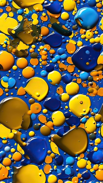 Un fondo azul y amarillo con gotas de agua y un corazón.