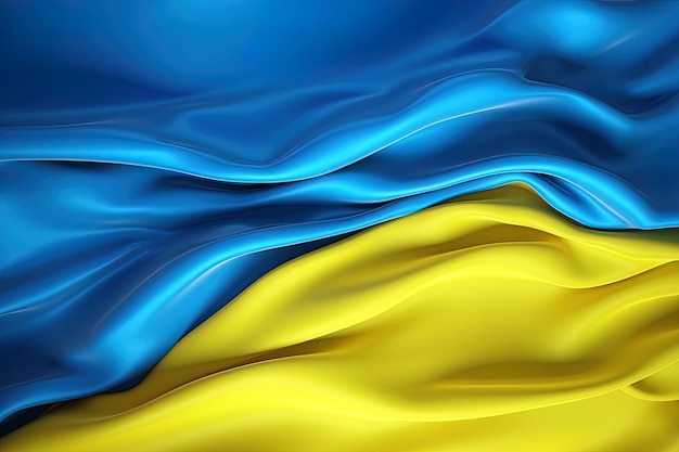 Fondo azul y amarillo que ondeaba la bandera nacional de Ucrania ondeaba un primer plano muy detallado