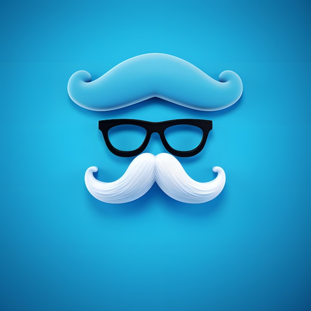 Foto un fondo azul con bigote y gafas.