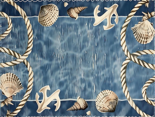 Foto un fondo azul y blanco con conchas de mar y una concha de mar
