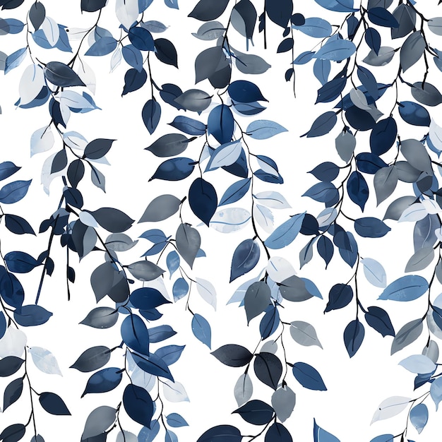 un fondo azul y blanco con muchas ramas y hojas