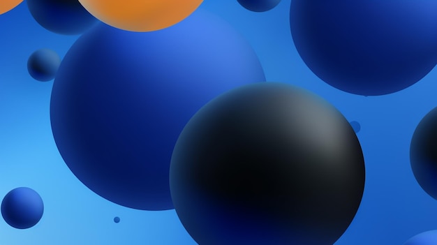 Un fondo azul con bolas negras y naranjas.