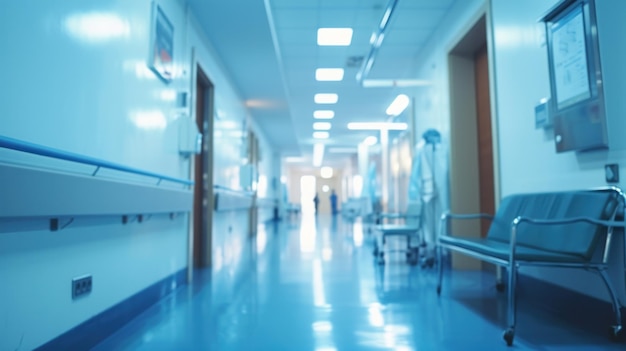 Fondo azul borroso de hospital médico con espacio para el texto Copiar espacio