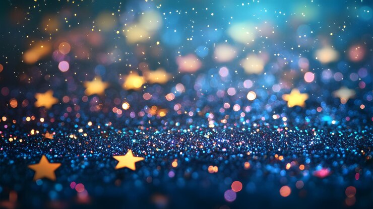 Fondo azul brillante con estrellas y luces