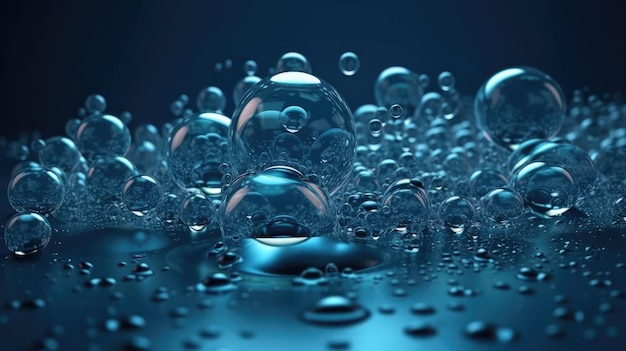 Un fondo azul con burbujas y agua.