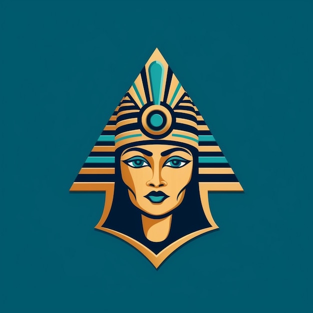 Foto un fondo azul con cara de mujer y una pirámide.