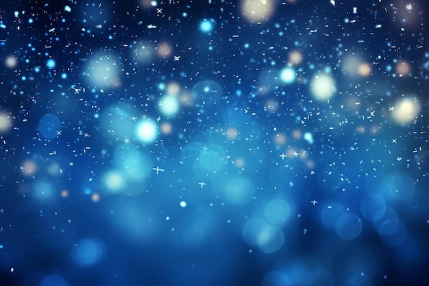 Un fondo azul con copos de nieve y estrellas.