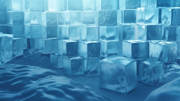 Un fondo azul con cubitos de hielo y la palabra hielo.