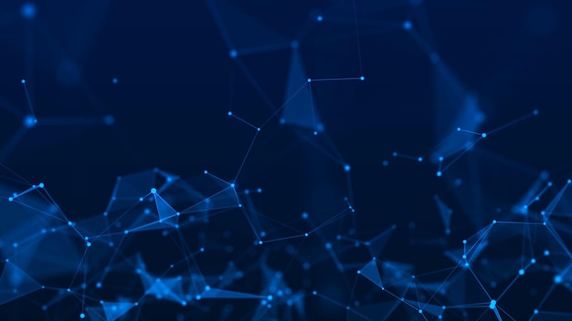 Fondo azul digital abstracto Espacio lleno de polígonos y puntos Onda 3D