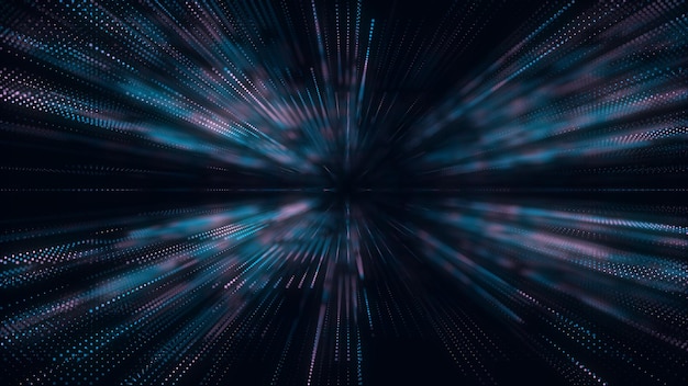 Fondo azul digital de partículas Ilustración futurista abstracta Visualización de grandes datos Tecnología puntos dinámicos fondo Representación 3D