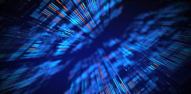 Fondo azul digital de partículas Ilustración futurista abstracta Visualización de grandes datos Tecnología puntos dinámicos fondo Representación 3D