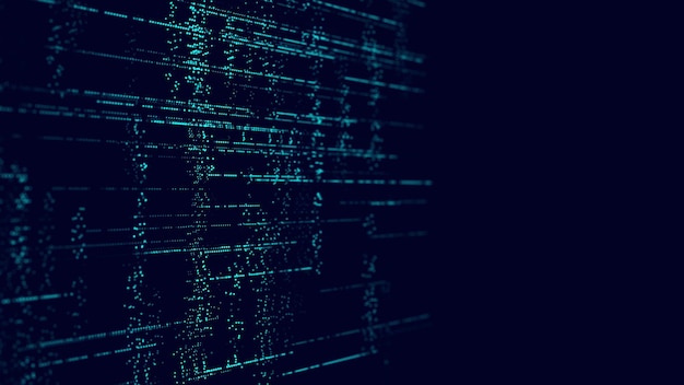 Fondo azul digital de partículas Ilustración futurista abstracta Visualización de grandes datos Tecnología de puntos dinámicos Renderización 3D de fondo
