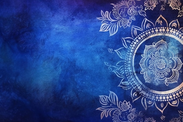 Un fondo azul con un diseño floral.