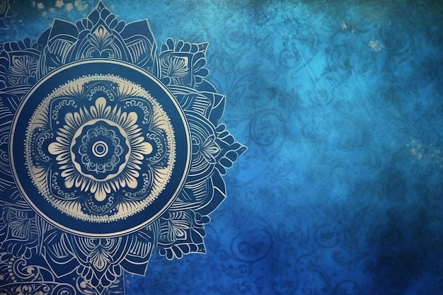 Un fondo azul con un diseño de mandala.