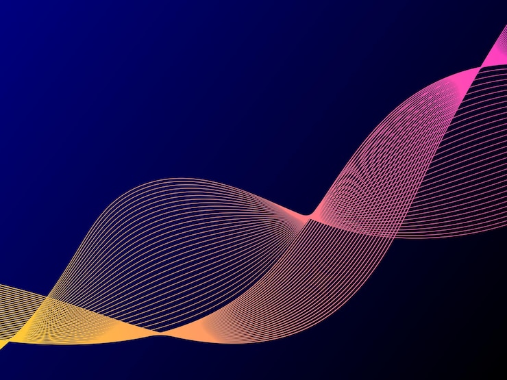 Foto un fondo azul con un diseño de ondas en naranja y rosa.