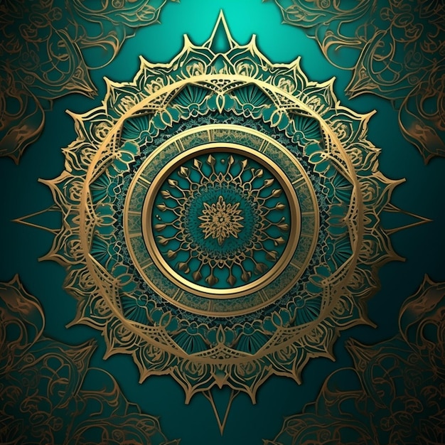 Un fondo azul y dorado con un diseño de mandala.