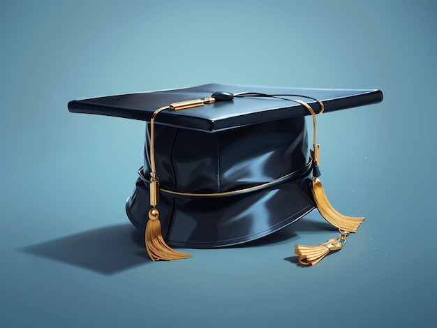 Fondo azul elegante con gorro de graduación negro