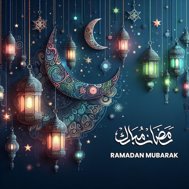 El fondo azul elegante de Ramadan Kareem con adornos islámicos