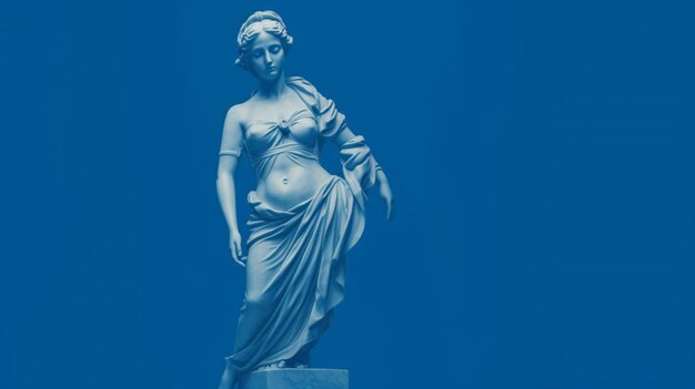 Un fondo azul con una estatua de una chica