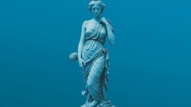 Un fondo azul con una estatua de una chica