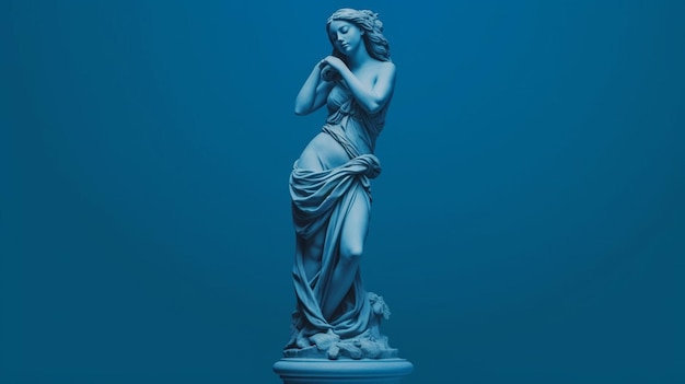 Un fondo azul con una estatua de una chica
