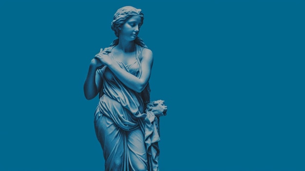 Un fondo azul con una estatua de una chica