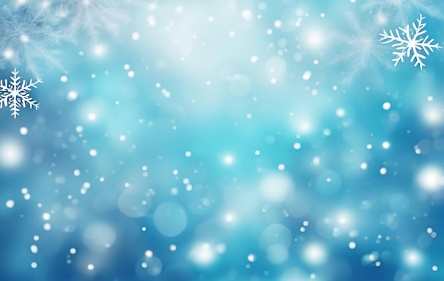 Fondo azul de Feliz Navidad con bokeh y copos de nieve blancos