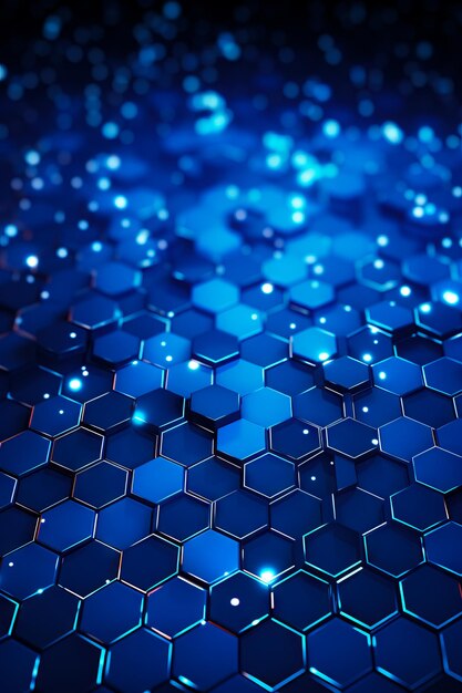 Foto fondo azul con formas hexagonales y luces en él ia generativa