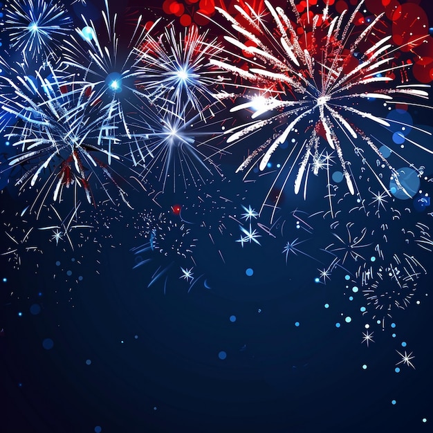 un fondo azul con fuegos artificiales y un fondo rojo blanco y azul