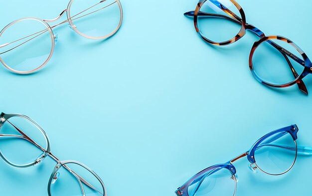 Foto un fondo azul con gafas en él y uno con los otros gafas de lectura en él