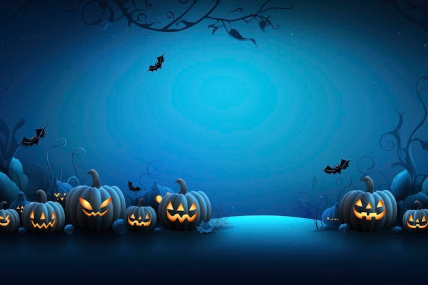 Fondo azul de Halloween con diseño simple de personajes esenciales con espacio de copia