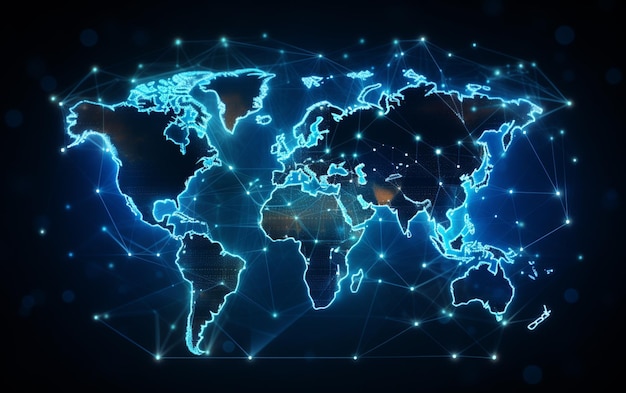 Fondo azul del holograma del mapa del mundo digital