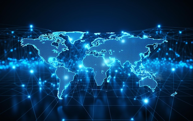 Fondo azul del holograma del mapa del mundo digital