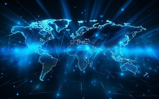 Fondo azul del holograma del mapa del mundo digital