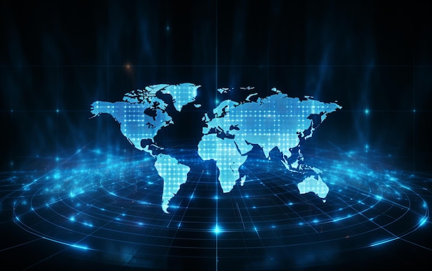 Fondo azul del holograma del mapa del mundo digital