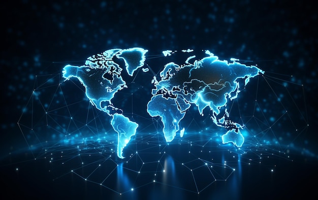 Fondo azul del holograma del mapa del mundo digital