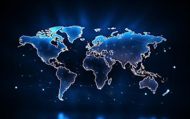 Fondo azul del holograma del mapa del mundo digital