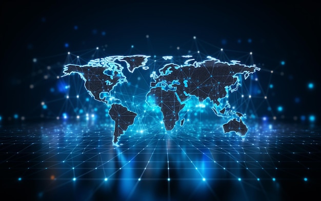 Fondo azul del holograma del mapa del mundo digital