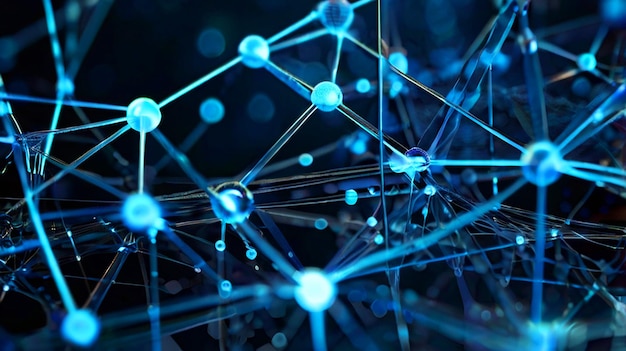 un fondo azul con líneas y puntos conectados