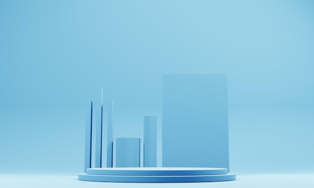 Fondo azul minimalista con podio azul vacío en renderizado 3d