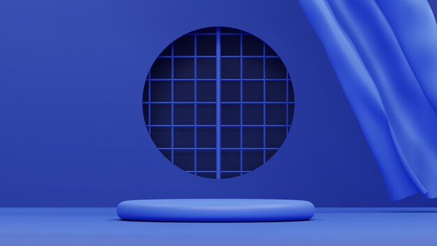 Fondo azul mínimo 3D con pedestal de lujo con pantalla de podio para la marca y la colocación del producto